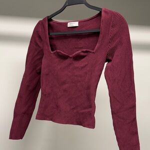 Sandro Deep Red Ribbed Blouse